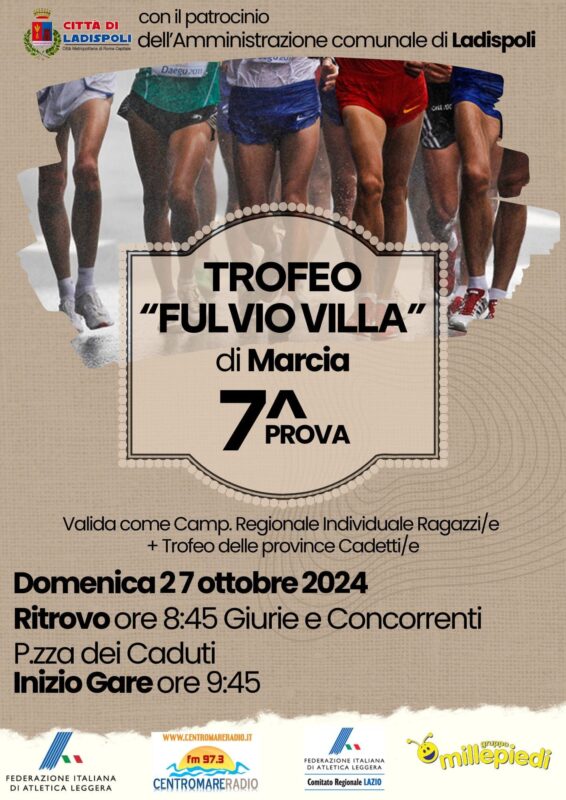 Ladispoli si prepara ad ospitare il prestigioso trofeo di marcia “Fulvio Villa” il 27 ottobre