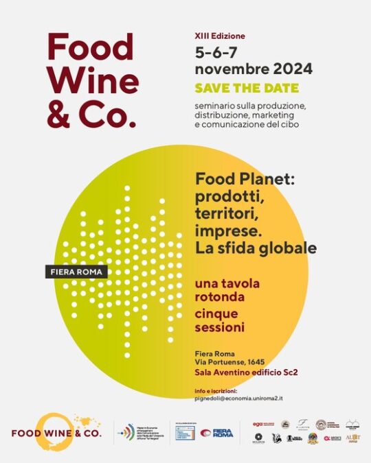 Roma ospiterà la tredicesima edizione del seminario ‘Food, Wine & Co.’ dal 5 al 7 novembre 2024