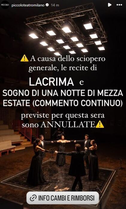 Chiusura straordinaria del Piccolo Teatro di Milano: sciopero generale in corso