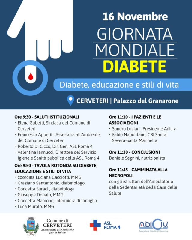 Giornata mondiale del diabete: incontro e passeggiata a Cerveteri