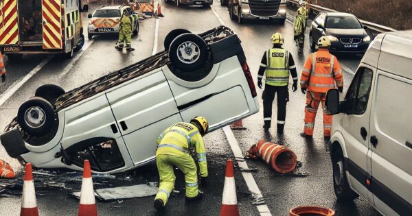 Incidente stradale sulla Ivrea Santhià: furgone si ribalta in una zona di cantiere