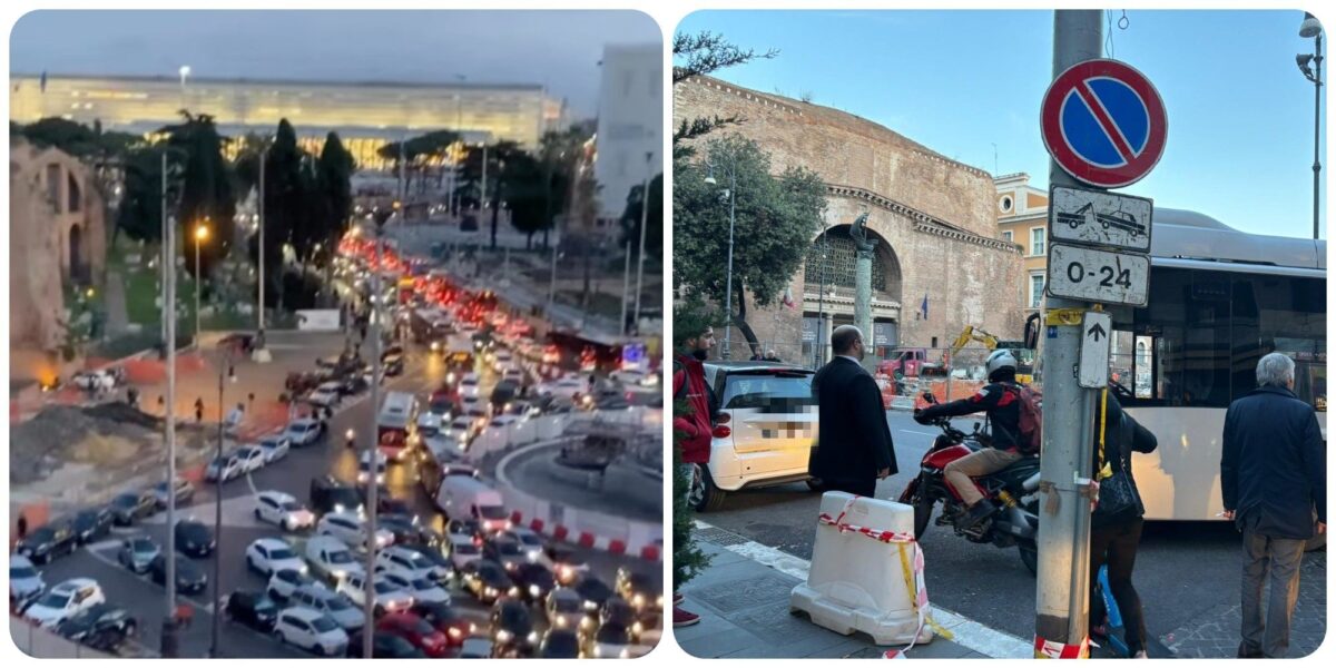 Traffico paralizzato a Roma: una Smart in divieto di sosta ferma gli autobus in centro