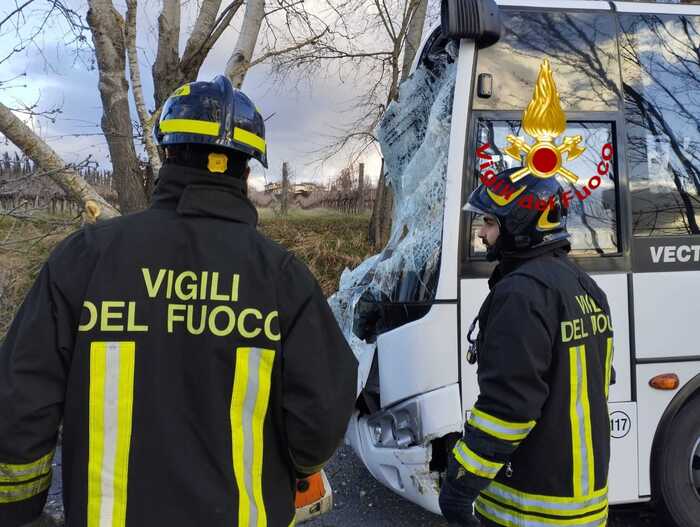 Albero crolla su scuolabus a R